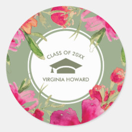 Adesivo Redondo Graduação Personalizada Floral da Fuchsia Verde