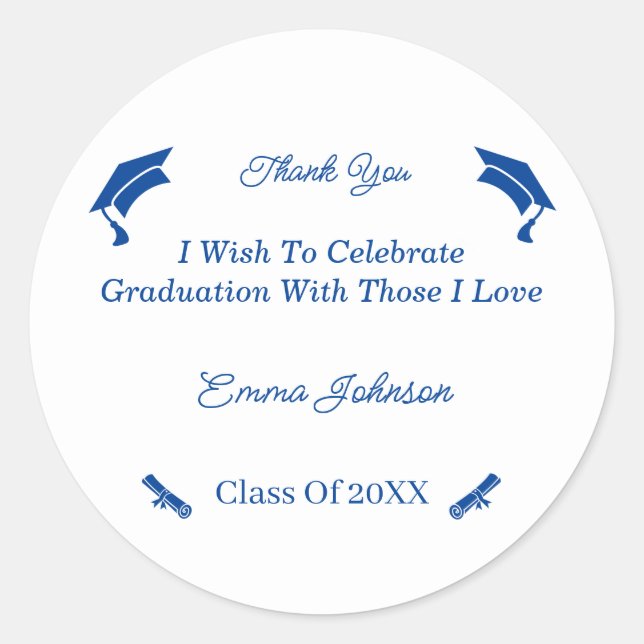 Adesivo Redondo Graduação Personalizada Simples Azul E Branco (Frente)