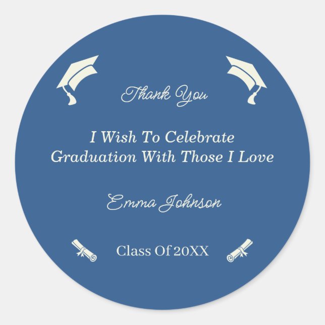 Adesivo Redondo Graduação Personalizada Simples E Azul (Frente)