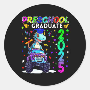 Adesivo Redondo Graduação pré-escolar 2025 Formando T-rex Kid pré-