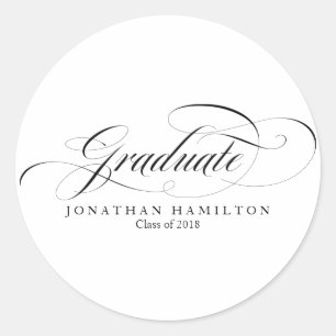 Adesivo Redondo Graduação Preto e Branco Elegante Rótulo de Gradua
