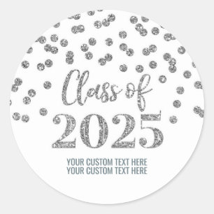 Adesivo Redondo Graduação Silver Confetti 2025