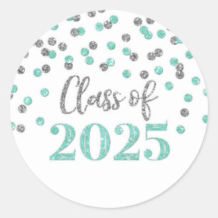 Adesivo Redondo Graduação Turquoise Silver Confetti 2025