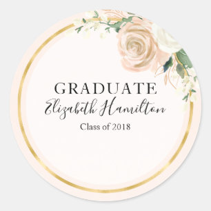 Adesivo Redondo Graduado Rosa Bege e Dourado Moderno Floral Chic