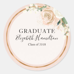 Adesivo Redondo Graduate Blush & Dourado Rosa Moderno Chic Floral