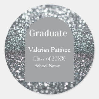 Adesivo Redondo Graduate silver gray glitter arch shape name year
