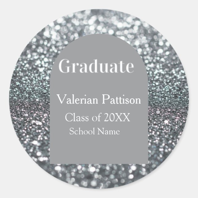 Adesivo Redondo Graduate silver gray glitter arch shape name year (Frente)