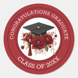 Adesivo Redondo Graduation Cap & Red Roses Class of 20XX 
