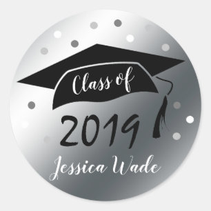 Adesivo Redondo Graduation Envelope Sticker Seals Fun Faux Silver