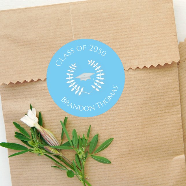 Adesivo Redondo Graduation Modern Classic Laurel Light Blue (Criador carregado)