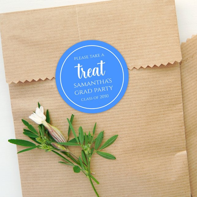 Adesivo Redondo Graduation Simple Minimalist Azure Blue Treat  (Criador carregado)