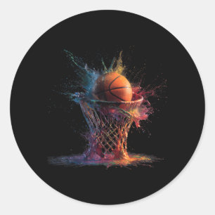 Adesivo Redondo Gráfico Colorido de Basquete Jogador de Basquete