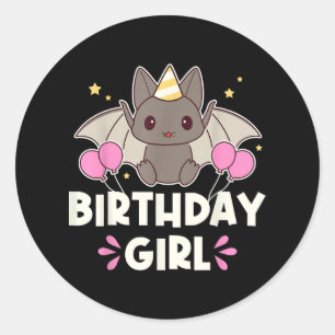 Adesivo Redondo Gráfico de Bat Rapariga de Aniversário Bonita