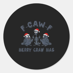Adesivo Redondo Gráfico de Corvo de Natal Engraçado – F-caw-f Merr