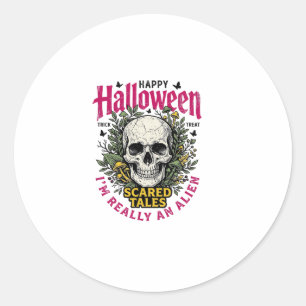 Adesivo Redondo Gráfico de Crânio Alien de Halloween Vintage para