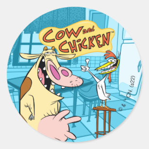 Adesivo Redondo Gráfico de Sorriso de Vaca e Galinha