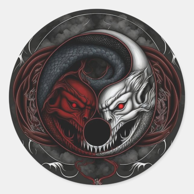 Adesivo Redondo Gráfico Demon Wolf Yin Yang (Frente)