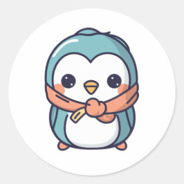 Adesivo Redondo Gráfico do estilo Kawaii Delight de Penguin