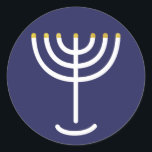 Adesivo Redondo Gráfico Dourado do Marinho Branco Moderno Menorah<br><div class="desc">Hebraico Menorah Sticker. Marinho,  Branco,  Dourado. Transferível e personalizável.</div>