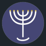 Adesivo Redondo Gráfico Dourado do Marinho Branco Moderno Menorah<br><div class="desc">Hebraico Menorah Sticker. Marinho,  Branco,  Dourado. Transferível e personalizável.</div>