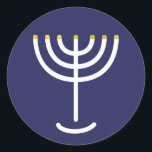 Adesivo Redondo Gráfico Dourado do Marinho Branco Moderno Menorah<br><div class="desc">Hebraico Menorah Sticker. Marinho,  Branco,  Dourado. Transferível e personalizável.</div>