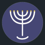 Adesivo Redondo Gráfico Dourado do Marinho Branco Moderno Menorah<br><div class="desc">Hebraico Menorah Sticker. Marinho,  Branco,  Dourado. Transferível e personalizável.</div>