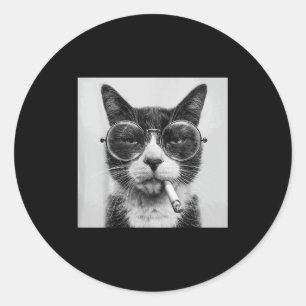 Adesivo Redondo Gráfico Engraçado Gato Fumando Adulto Engraçado _1