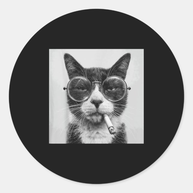 Adesivo Redondo Gráfico Engraçado Gato Fumando Adulto Engraçado _1 (Frente)