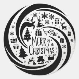 Adesivo Redondo Gráfico preto Feliz Natal