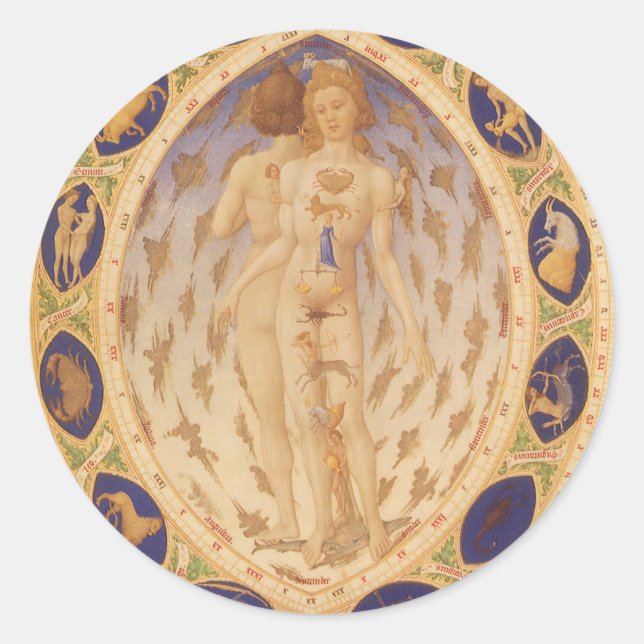 Adesivo Redondo Gráfico Zodíaco Celestial Antiquado, Astrologia Vi (Frente)