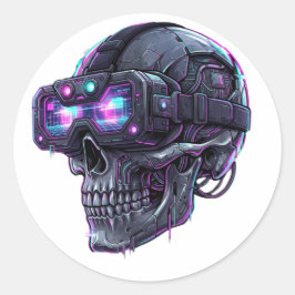 Adesivo Redondo Gráficos de Caveira Gamer VR Neon Cyberpunk