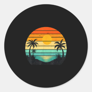 Adesivo Redondo gráficos de design de coqueiros pôr do sol retrô