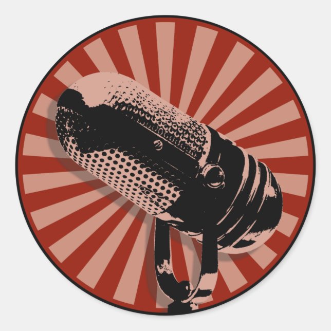 Adesivo Redondo Gráficos de Microfone Retro em Vermelho (Frente)