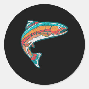 Adesivo Redondo Gráficos de Peixes Retro Pesca de Truta Colorida V