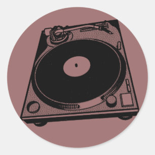 Adesivo Redondo Gráficos de Toca-Discos Retro em Preto