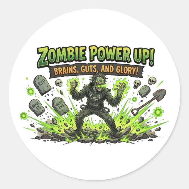 Adesivo Redondo Gráficos de Zumbi com Poder de Jogo (Frente)