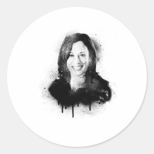 Adesivo Redondo Grafite de Arte Kamala Harris