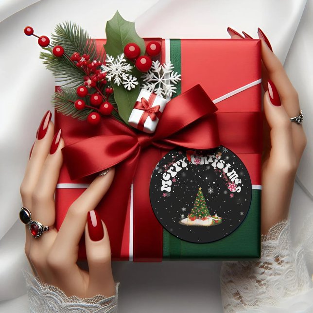 Adesivo Redondo Grafite Moderno Preto Feliz Natal (Criador carregado)