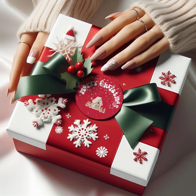 Adesivo Redondo Grafite Vermelho Moderno Feliz Natal (Criador carregado)