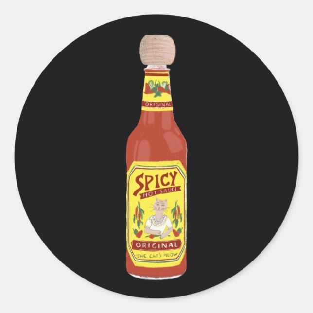 Adesivo Redondo Grafo Espicy Cats, ilustração com molho quente pre (Frente)