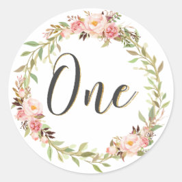 Adesivo Redondo Gralha Floral Cordeiro ANIVERSÁRIO de 1 ano Menina