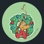 Adesivo Redondo Gralha | Max Christmas Wreath<br><div class="desc">Veja esta divertida design do Dr. Seuss com Max.</div>
