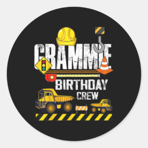 Adesivo Redondo Grammie Birthday Crew Construction Excavator Party