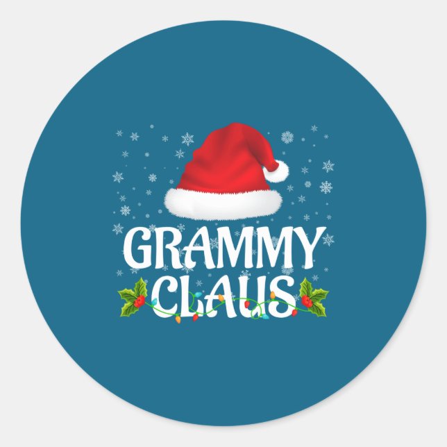Adesivo Redondo Grammy Claus Christmas Lights Santa Pajama Family  (Frente)