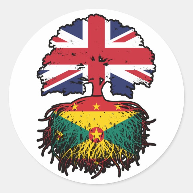 Adesivo Redondo Granada Grenade British Tree Roots Flag (Frente)