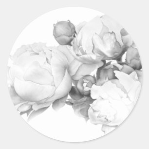 Adesivo Redondo Grand Peony - preto e branco