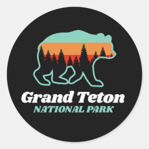 Adesivo Redondo Grand Teton National Park Wyoming WY Bear Retro