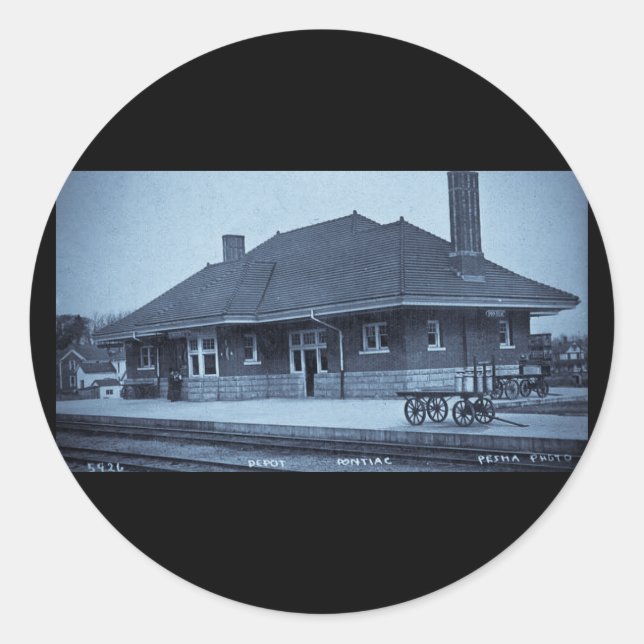 Adesivo Redondo Grand Trunk Depot Pontiac Michigan (Cyan) (Frente)