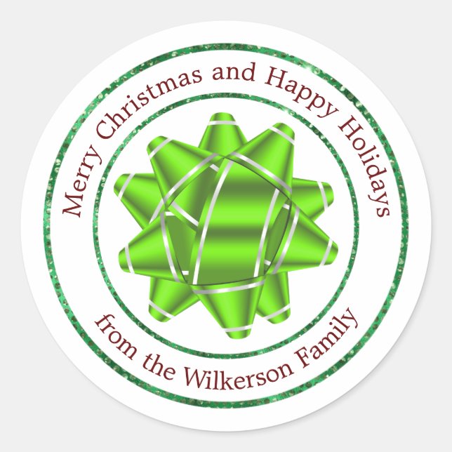 Adesivo Redondo Grande Arco de presentes e brilho verde (Frente)