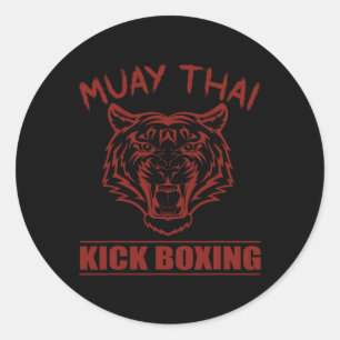 Adesivo Redondo Grande Artista Marcial de Muay Thai Tiger Kickboxi